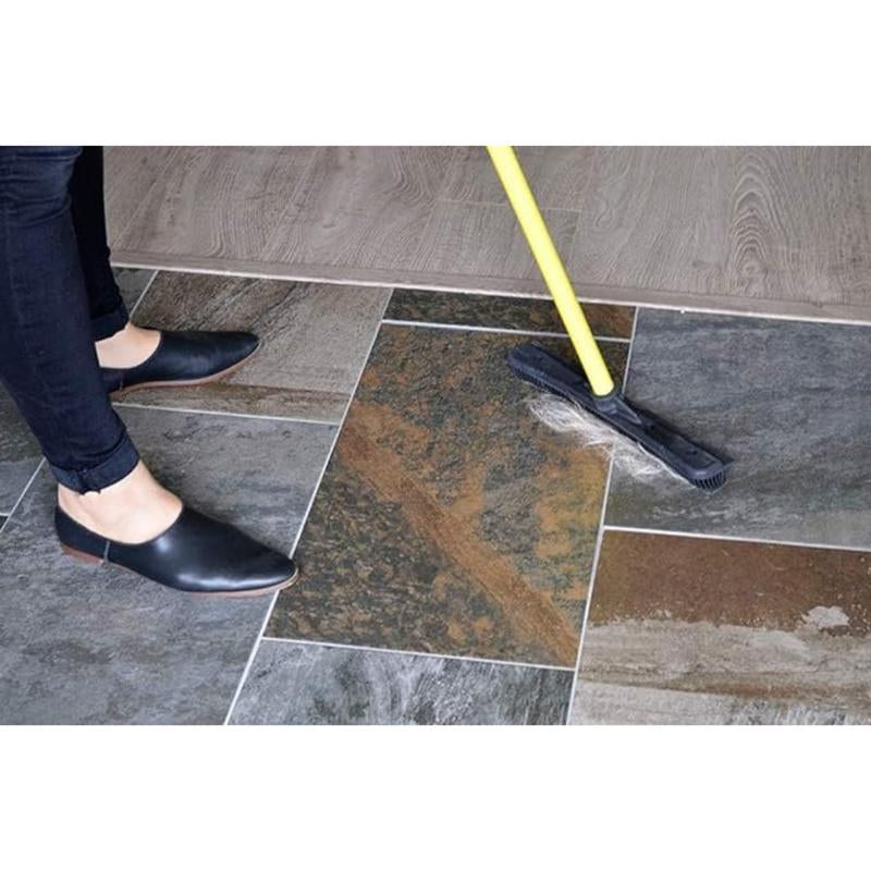 Pet Hair Removal Brush Original Indoor Pet Hair Rubber Broom with Carpet Rake and Squeegee, Black and Yellow Carpet Rake Rubber Broom Reusable Manual